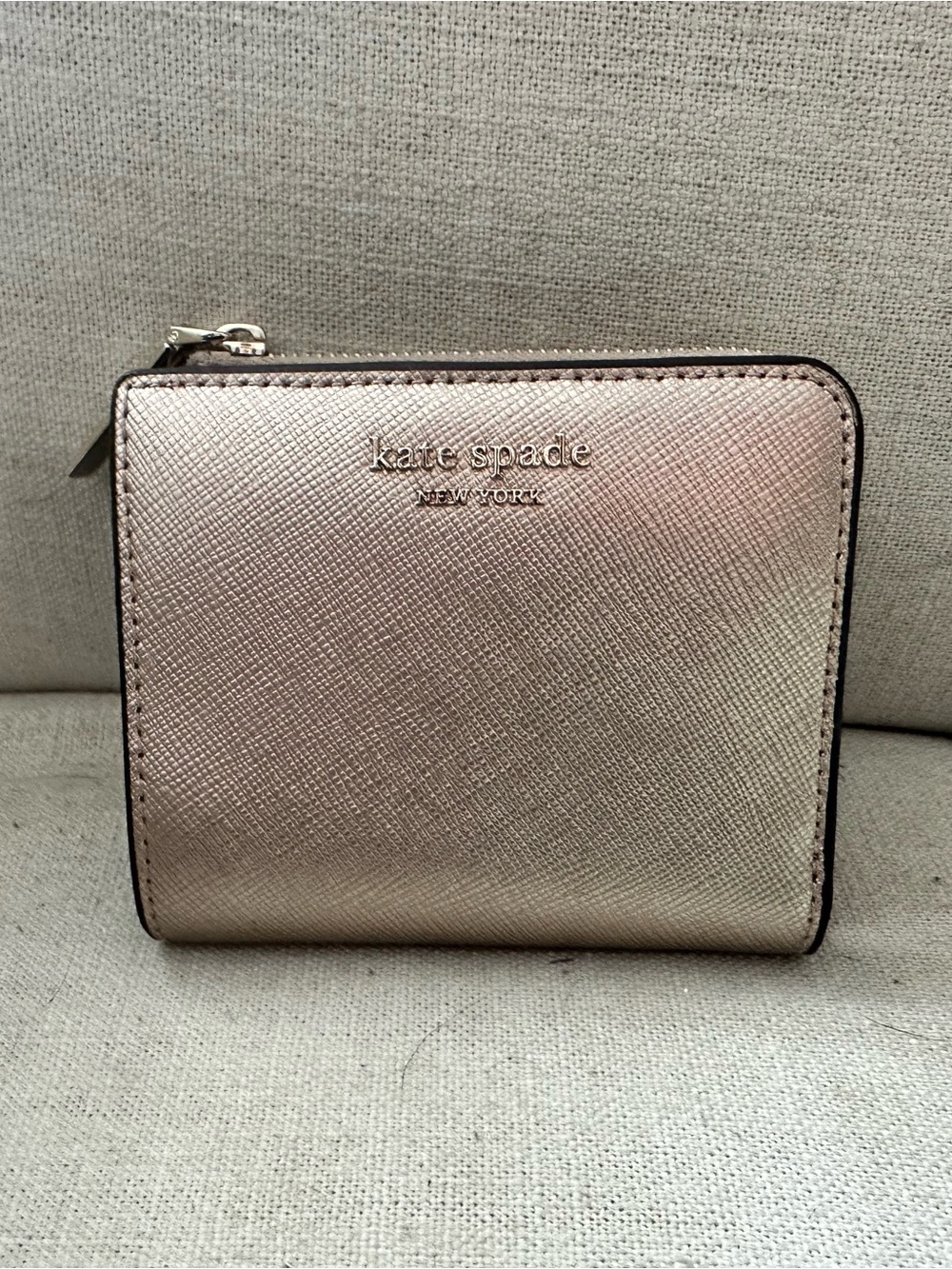 kate spade Metallic Rose Gold Small Zip Around Wallet